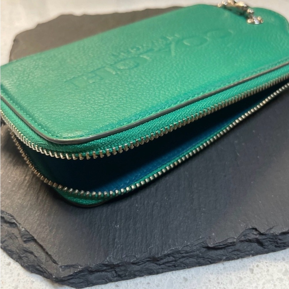 RARE Coach Green Pebbled Leather Zip Wristlet Wallet • Ball Chain Strap - Picture 7 of 9